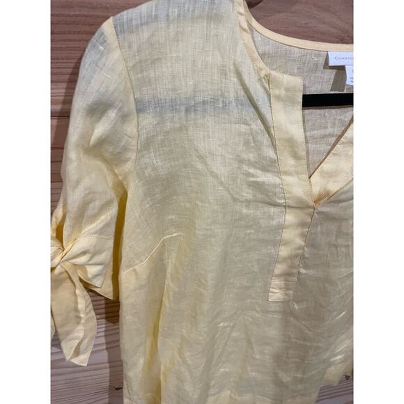 Charter Club 100% Linen Yellow Blouse with Tie Sleeves, size S - Picture 7 of 7